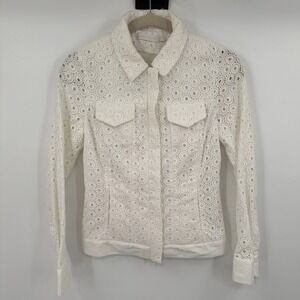 ANNE FONTAINE UGOLINE White Eyelet Cotton Hidden Zipper‎ Jacket Women's Size 36